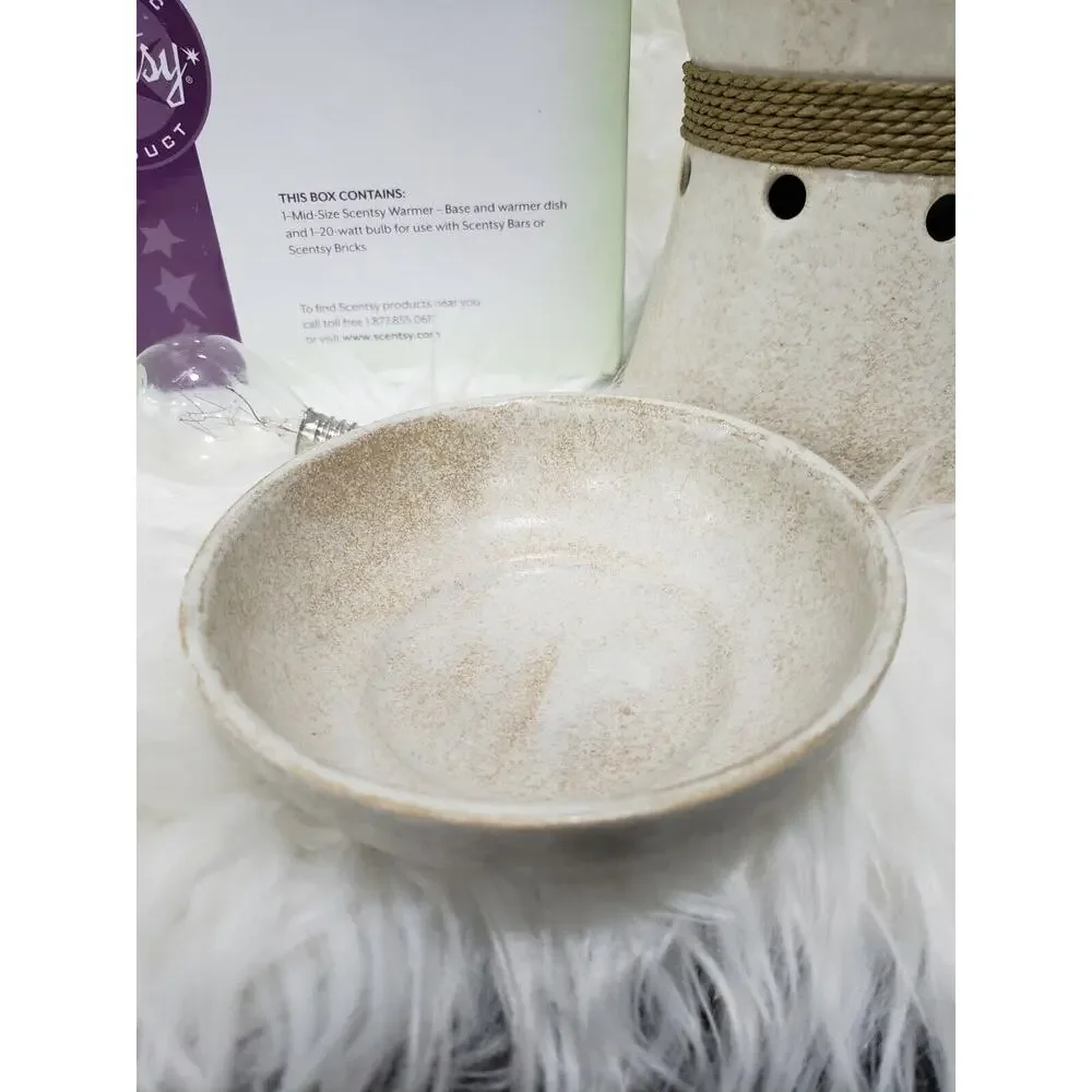 NEW UNUSED SCENTSY Nantucket Nautical Boho Beige Mid-Size‎ Wax Warmer natural